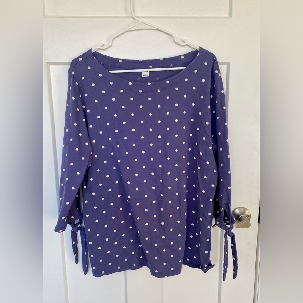 Old Navy Large 3/4 Sleeve Blue with White Polka Dots Top